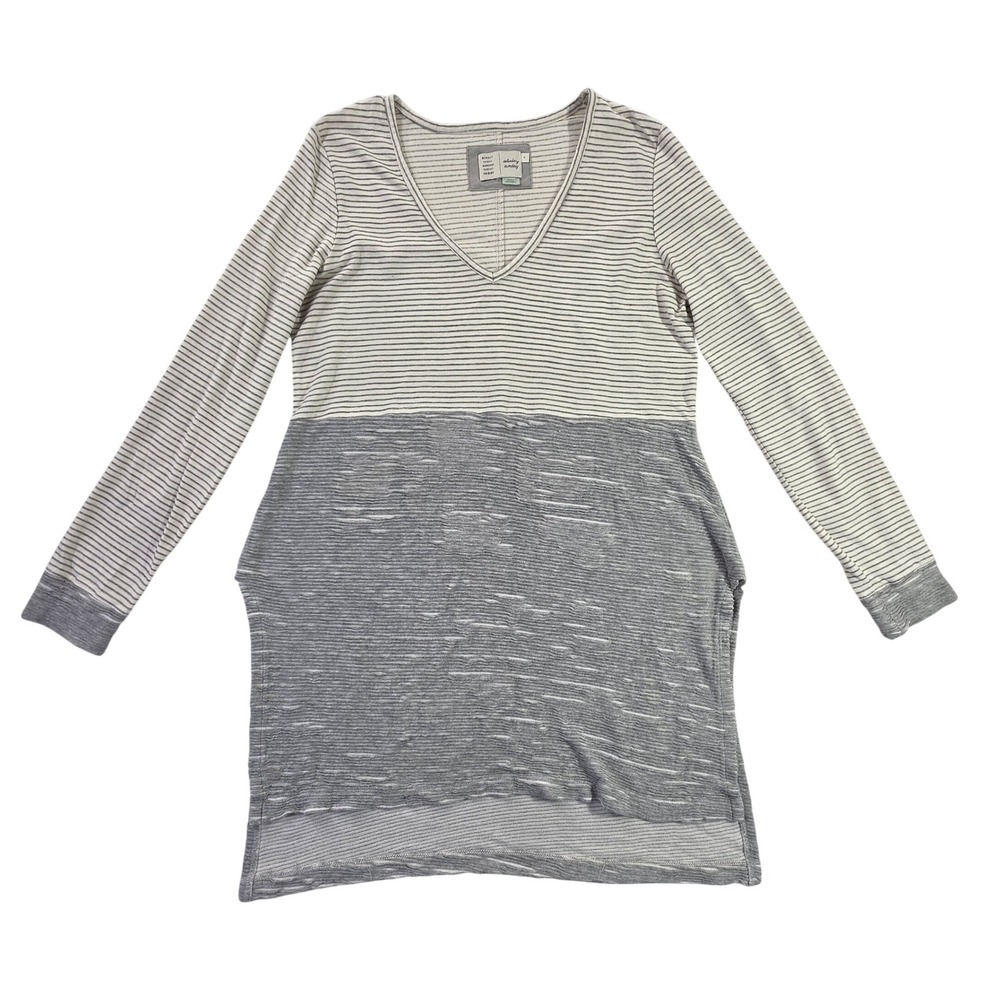 Anthro Saturday Sunday Womens Medium Grey Stripe Colorblock V-Neck Tunic Top